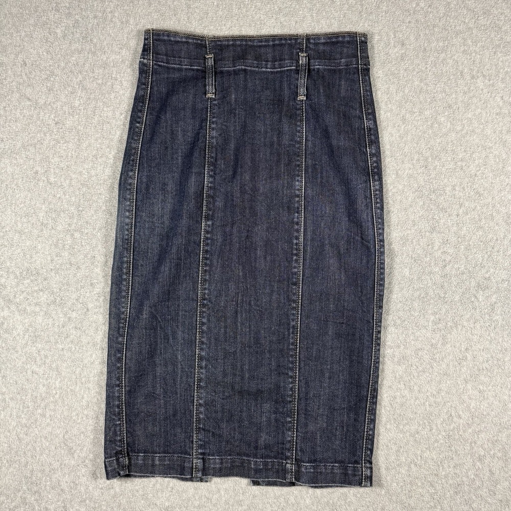 Y2K 7 For All Mankind Denim Pencil Skirt Size 26 Blue Back Zip Slit Made In USA
